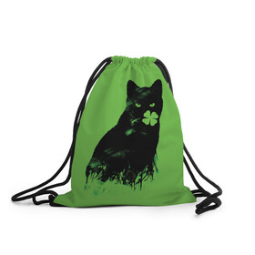 Рюкзак-мешок 3D с принтом Кот и Клевер , 100% полиэстер | плотность ткани — 200 г/м2, размер — 35 х 45 см; лямки — толстые шнурки, застежка на шнуровке, без карманов и подкладки | cat | clover | ireland | patric saint day | день святого патрика | ирландия | клевер | кот | кошка | черная кошка