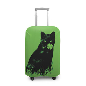 Чехол для чемодана 3D с принтом Кот и Клевер , 86% полиэфир, 14% спандекс | двустороннее нанесение принта, прорези для ручек и колес | cat | clover | ireland | patric saint day | день святого патрика | ирландия | клевер | кот | кошка | черная кошка