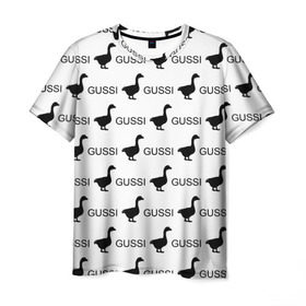 Мужская футболка 3D с принтом GUSSI , 100% полиэфир | прямой крой, круглый вырез горловины, длина до линии бедер | anti brend | gussi | trend | антибренд | гуси | мода | надписи | тренд