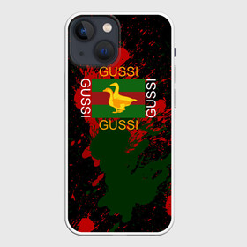 Чехол для iPhone 13 mini с принтом GUSSI ,  |  | anti brend | gussi | trend | антибренд | гуси | мода | надписи | тренд
