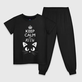 Детская пижама хлопок с принтом Keep calm and meow , 100% хлопок |  брюки и футболка прямого кроя, без карманов, на брюках мягкая резинка на поясе и по низу штанин
 | cat | keep calm | meow | кот