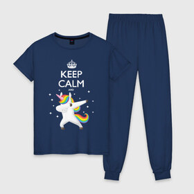 Женская пижама хлопок с принтом Dab unicorn , 100% хлопок | брюки и футболка прямого кроя, без карманов, на брюках мягкая резинка на поясе и по низу штанин | dab | keep calm | unicorn | даб | единорог
