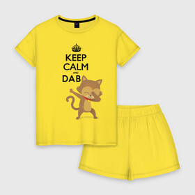 Женская пижама с шортиками хлопок с принтом Cat dab , 100% хлопок | футболка прямого кроя, шорты свободные с широкой мягкой резинкой | cat | dab | keep calm | даб | дэб | кот