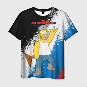 Мужская футболка 3D с принтом Russian Homer , 100% полиэфир | прямой крой, круглый вырез горловины, длина до линии бедер | Тематика изображения на принте: bart | homer | lisa | russia | russian | simpsons | барт | гомер | лиза | мэгги | россия | русский | симпсоны