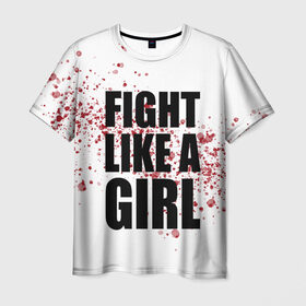 Мужская футболка 3D с принтом Fight like a girl , 100% полиэфир | прямой крой, круглый вырез горловины, длина до линии бедер | 