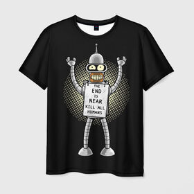 Мужская футболка 3D с принтом Kill All Humans , 100% полиэфир | прямой крой, круглый вырез горловины, длина до линии бедер | all | bender | futurama | humans | kill | бендер | близок | всех | конец | людей | футурама