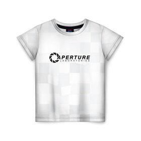 Детская футболка 3D с принтом Aperture Labs , 100% гипоаллергенный полиэфир | прямой крой, круглый вырез горловины, длина до линии бедер, чуть спущенное плечо, ткань немного тянется | Тематика изображения на принте: лаборатория | портал