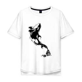 Мужская футболка хлопок Oversize с принтом Чернильный дельфин , 100% хлопок | свободный крой, круглый ворот, “спинка” длиннее передней части | блики | брызги | дельфин. животное. клякса | касатка | минимализм | пятно | чернила