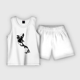 Детская пижама с шортами хлопок с принтом Чернильный дельфин ,  |  | Тематика изображения на принте: блики | брызги | дельфин. животное. клякса | касатка | минимализм | пятно | чернила