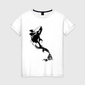 Женская футболка хлопок с принтом Чернильный дельфин , 100% хлопок | прямой крой, круглый вырез горловины, длина до линии бедер, слегка спущенное плечо | блики | брызги | дельфин. животное. клякса | касатка | минимализм | пятно | чернила