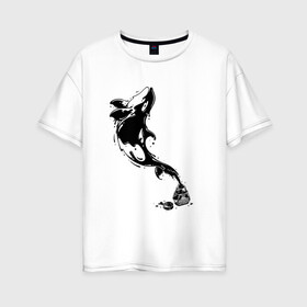 Женская футболка хлопок Oversize с принтом Чернильный дельфин , 100% хлопок | свободный крой, круглый ворот, спущенный рукав, длина до линии бедер
 | блики | брызги | дельфин. животное. клякса | касатка | минимализм | пятно | чернила