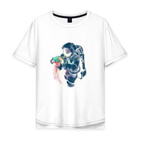 Мужская футболка хлопок Oversize с принтом Космическая медуза , 100% хлопок | свободный крой, круглый ворот, “спинка” длиннее передней части | астронавт | космонавт | космос | краски | медуза | невесомость | свет. отражение. тело | скафандр | фантастика | цвета | чудеса