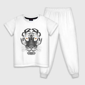 Детская пижама хлопок с принтом Белый тигр , 100% хлопок |  брюки и футболка прямого кроя, без карманов, на брюках мягкая резинка на поясе и по низу штанин
 | белый | голова | лицо | портрет | тигр | хищник | шерсть