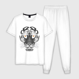 Мужская пижама хлопок с принтом Белый тигр , 100% хлопок | брюки и футболка прямого кроя, без карманов, на брюках мягкая резинка на поясе и по низу штанин
 | белый | голова | лицо | портрет | тигр | хищник | шерсть