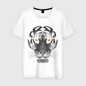 Мужская футболка хлопок с принтом Белый тигр , 100% хлопок | прямой крой, круглый вырез горловины, длина до линии бедер, слегка спущенное плечо. | белый | голова | лицо | портрет | тигр | хищник | шерсть