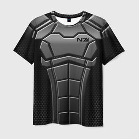 Мужская футболка 3D с принтом КОСТЮМ N7 , 100% полиэфир | прямой крой, круглый вырез горловины, длина до линии бедер | n7 | броня | костюм | масс эффект | н7 | стальная броня | шепард