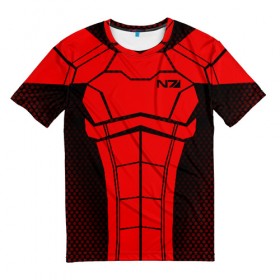 Мужская футболка 3D с принтом КОСТЮМ N7 , 100% полиэфир | прямой крой, круглый вырез горловины, длина до линии бедер | n7 | броня | костюм | масс эффект | н7 | стальная броня | шепард