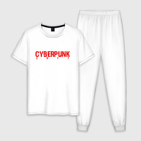 Мужская пижама хлопок с принтом CYBERPUNK 2077 , 100% хлопок | брюки и футболка прямого кроя, без карманов, на брюках мягкая резинка на поясе и по низу штанин
 | 