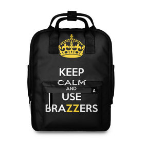 Женский рюкзак 3D с принтом KEEP CALM AND USE BRAZZERS , 100% полиэстер | лямки с регулируемой длиной, сверху ручки, чтобы рюкзак нести как сумку. Основное отделение закрывается на молнию, как и внешний карман. Внутри два дополнительных кармана, один из которых закрывается на молнию. По бокам два дополнительных кармашка, куда поместится маленькая бутылочка
 | 