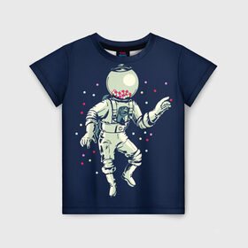 Детская футболка 3D с принтом Космонавт и конфеты , 100% гипоаллергенный полиэфир | прямой крой, круглый вырез горловины, длина до линии бедер, чуть спущенное плечо, ткань немного тянется | бесконечность | верховный | вселенная | звёзды | идёт | космонавт | космос | круто | лучший | магнитофон | мода | молодёжная | музыка | на плече | небо | несёт | поп арт | радуга | рисун | сказка