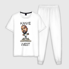 Мужская пижама хлопок с принтом Kanye West , 100% хлопок | брюки и футболка прямого кроя, без карманов, на брюках мягкая резинка на поясе и по низу штанин
 | kanye west | music | rap | yeezus | кэнье | музыка | рэп