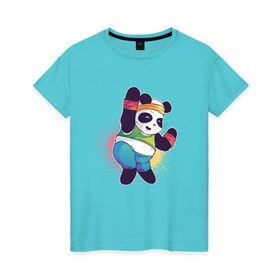 Женская футболка хлопок с принтом Панда Зумба , 100% хлопок | прямой крой, круглый вырез горловины, длина до линии бедер, слегка спущенное плечо | dance | зумба | панда | танцует | танцы | фитнес