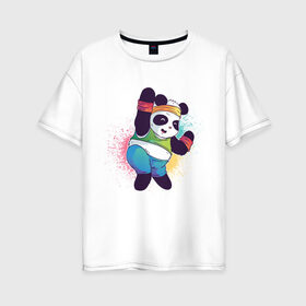 Женская футболка хлопок Oversize с принтом Панда Зумба , 100% хлопок | свободный крой, круглый ворот, спущенный рукав, длина до линии бедер
 | dance | зумба | панда | танцует | танцы | фитнес
