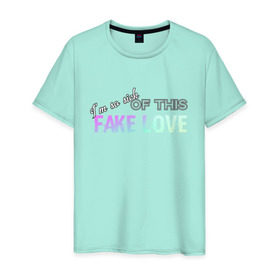 Мужская футболка хлопок с принтом FAKE LOVE BTS , 100% хлопок | прямой крой, круглый вырез горловины, длина до линии бедер, слегка спущенное плечо. | bangtan boys | beyond the scene | bts | fake love | k pop | music | арэм | ви | джей хоуп | джин | музыка | сюга | чимин | чонгук