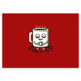 Поздравительная открытка с принтом Кофеёчек , 100% бумага | плотность бумаги 280 г/м2, матовая, на обратной стороне линовка и место для марки
 | Тематика изображения на принте: coffee | cup | food | mug | горячо | еда | кофе | кофеман | кофий | красный | крепкий | кружка | напиток | черный
