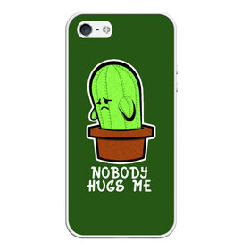 Чехол для iPhone 5/5S матовый с принтом Nobody Hugs Me , Силикон | Область печати: задняя сторона чехла, без боковых панелей | cactus | hugs | me | nobody | sad | горшок | горшочек | грусть | кактус | надпись | обнимашки | объятия | печаль | тоска
