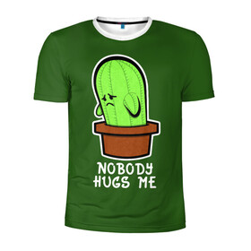 Мужская футболка 3D спортивная с принтом Nobody Hugs Me , 100% полиэстер с улучшенными характеристиками | приталенный силуэт, круглая горловина, широкие плечи, сужается к линии бедра | Тематика изображения на принте: cactus | hugs | me | nobody | sad | горшок | горшочек | грусть | кактус | надпись | обнимашки | объятия | печаль | тоска