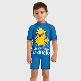 Детский купальный костюм 3D с принтом I Dont Give a Duck , Полиэстер 85%, Спандекс 15% | застежка на молнии на спине | duck | yellow | вода | водичка | желтая | жру | кря | прикол | утка | уточка