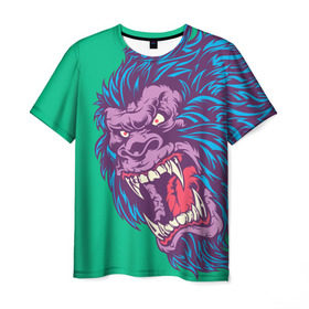 Мужская футболка 3D с принтом Neon Yeti , 100% полиэфир | прямой крой, круглый вырез горловины, длина до линии бедер | Тематика изображения на принте: beast | gorilla | monster | горилла | животное | йети | монстр