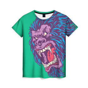 Женская футболка 3D с принтом Neon Yeti , 100% полиэфир ( синтетическое хлопкоподобное полотно) | прямой крой, круглый вырез горловины, длина до линии бедер | beast | gorilla | monster | горилла | животное | йети | монстр