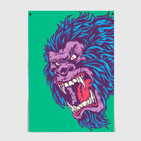 Постер с принтом Neon Yeti , 100% бумага
 | бумага, плотность 150 мг. Матовая, но за счет высокого коэффициента гладкости имеет небольшой блеск и дает на свету блики, но в отличии от глянцевой бумаги не покрыта лаком | Тематика изображения на принте: beast | gorilla | monster | горилла | животное | йети | монстр