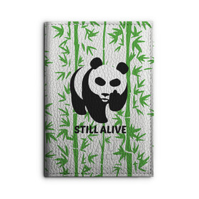 Обложка для автодокументов с принтом Still Alive , натуральная кожа |  размер 19,9*13 см; внутри 4 больших “конверта” для документов и один маленький отдел — туда идеально встанут права | alive | bamboo | green | greenpeace | panga | peace | still | бамбук | грин | гринпис | живая | живой | зеленый | мир | панда | панды | пис