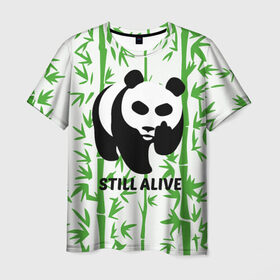 Мужская футболка 3D с принтом Still Alive , 100% полиэфир | прямой крой, круглый вырез горловины, длина до линии бедер | Тематика изображения на принте: alive | bamboo | green | greenpeace | panga | peace | still | бамбук | грин | гринпис | живая | живой | зеленый | мир | панда | панды | пис