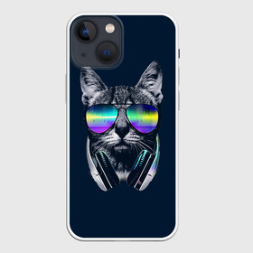 Чехол для iPhone 13 mini с принтом Кот в Наушниках ,  |  | cat | cats | head | headphones | kitten | kitty | music | диджей | кот | котенок | коты | котята | кошка | кошки | музыка | наушники | очки | слушает | усы