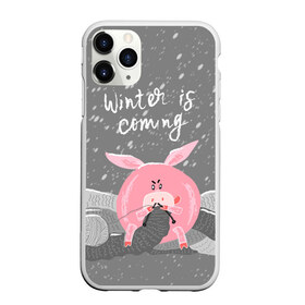 Чехол для iPhone 11 Pro Max матовый с принтом Winter is coming , Силикон |  | Тематика изображения на принте: весёлый | вяжет | год | домашняя | животные | зима | клубок | мороз | надпись | наступает | новый год | п | поздравление | поросенок | праздник | прикольный | пятачок | рождество | розовый