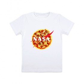 Детская футболка хлопок с принтом NASA Pizza , 100% хлопок | круглый вырез горловины, полуприлегающий силуэт, длина до линии бедер | 