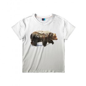 Детская футболка 3D с принтом Лесной Медведь , 100% гипоаллергенный полиэфир | прямой крой, круглый вырез горловины, длина до линии бедер, чуть спущенное плечо, ткань немного тянется | bear | bears | forest | snow | tree | trees | winter | гора | горы | деревья | зима | лес | лесной | медведи | медведь | мишка | мишки | снег