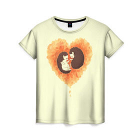 Женская футболка 3D с принтом Любовь Ежиков , 100% полиэфир ( синтетическое хлопкоподобное полотно) | прямой крой, круглый вырез горловины, длина до линии бедер | cute | heart | hedgehog | hedgehogs | love | ежи | ежик | ежики | иголки | лапки | любовь | милый | обнимашки | пузико | пузо | сердечки | сердечко | смешной | ушки