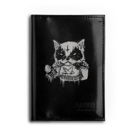 Обложка для автодокументов с принтом Dark Cat , натуральная кожа |  размер 19,9*13 см; внутри 4 больших “конверта” для документов и один маленький отдел — туда идеально встанут права | cat | cats | dark | kitten | kitty | pussy | satan | дикий | злой | кот | котенок | котик | котики | коты | котята | кошка | кошки | мрачный | сатанист | черный