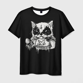 Мужская футболка 3D с принтом Dark Cat , 100% полиэфир | прямой крой, круглый вырез горловины, длина до линии бедер | Тематика изображения на принте: cat | cats | dark | kitten | kitty | pussy | satan | дикий | злой | кот | котенок | котик | котики | коты | котята | кошка | кошки | мрачный | сатанист | черный