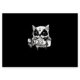 Поздравительная открытка с принтом Dark Cat , 100% бумага | плотность бумаги 280 г/м2, матовая, на обратной стороне линовка и место для марки
 | cat | cats | dark | kitten | kitty | pussy | satan | дикий | злой | кот | котенок | котик | котики | коты | котята | кошка | кошки | мрачный | сатанист | черный