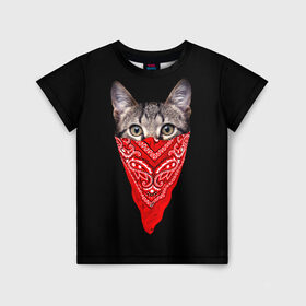 Детская футболка 3D с принтом Gangsta Cat , 100% гипоаллергенный полиэфир | прямой крой, круглый вырез горловины, длина до линии бедер, чуть спущенное плечо, ткань немного тянется | cat | cats | gangsta | kitten | kitty | pussy | гангстер | кот | котенок | котик | котики | коты | котята | кошка | кошки | платок