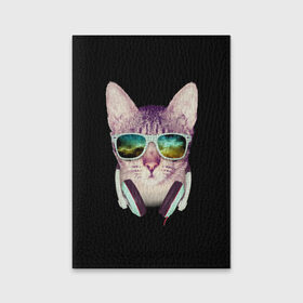 Обложка для паспорта матовая кожа с принтом Кот в Наушниках , натуральная матовая кожа | размер 19,3 х 13,7 см; прозрачные пластиковые крепления | cat | cats | kitten | kitty | pussy | диджей | кот | котенок | котик | котики | коты | котята | кошка | кошки | наушники | очки
