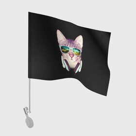 Флаг для автомобиля с принтом Кот в Наушниках , 100% полиэстер | Размер: 30*21 см | cat | cats | kitten | kitty | pussy | диджей | кот | котенок | котик | котики | коты | котята | кошка | кошки | наушники | очки