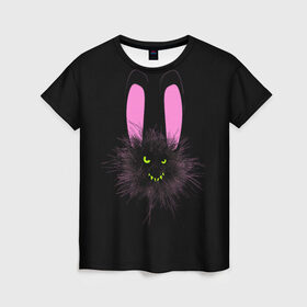 Женская футболка 3D с принтом Мрачный Зайчик , 100% полиэфир ( синтетическое хлопкоподобное полотно) | прямой крой, круглый вырез горловины, длина до линии бедер | Тематика изображения на принте: creepy | ear | ears | rabbit | rabbits | scary | spooky | жуткий | зайцы | зайчик | зайчики | заяц | кролик | кролики | мрачный | страшный | ухо | уши | ушки