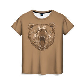 Женская футболка 3D с принтом Бурый Медведь , 100% полиэфир ( синтетическое хлопкоподобное полотно) | прямой крой, круглый вырез горловины, длина до линии бедер | Тематика изображения на принте: bear | bears | brown | russia | russian | бурый | коричневый | косматый | лапы | медведи | медведь | россия | русский | хвост | хищник
